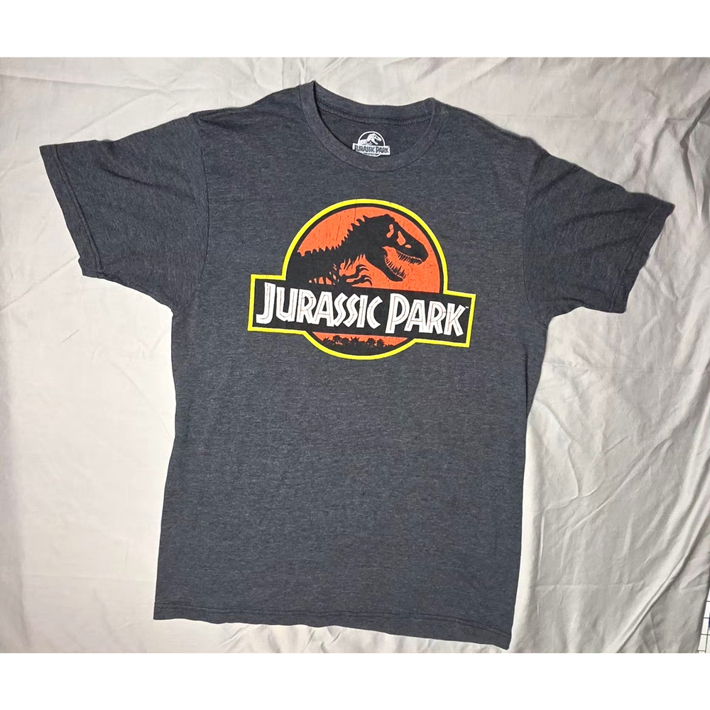 Jurassic Park T-Shirt Medium Gray Heather Classic Logo Movie Merch Universal